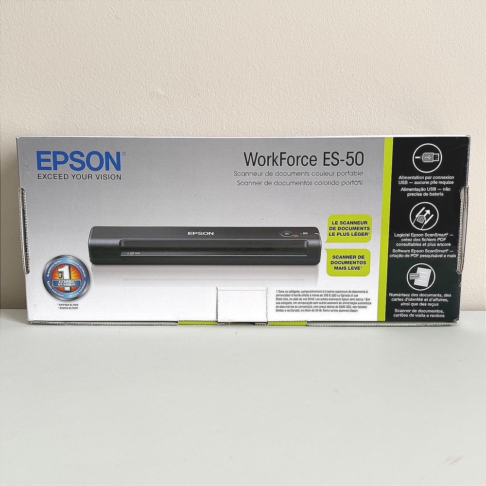 Epson WorkForce ES-50 Portable Color Document Scanner Black J421B USB (Tested)